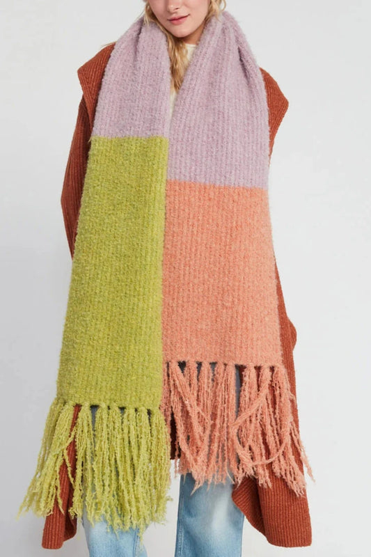 Knitted Color Block Scarf | Lavender