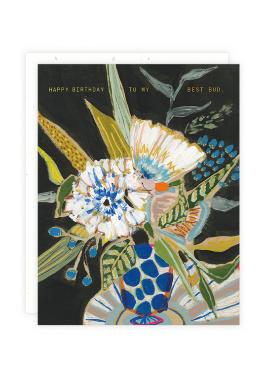 Blue Floral Polka Birthday Card