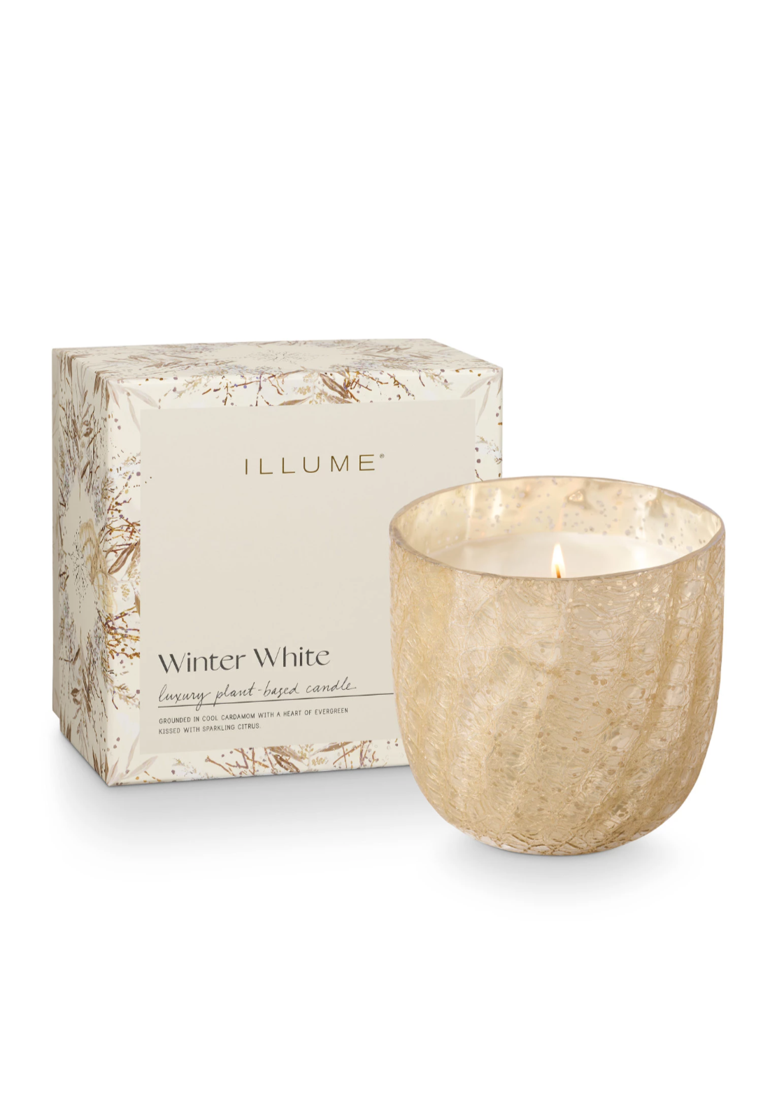 Winter White Crackle Glass Candle | Large