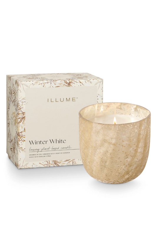 Winter White Crackle Glass Candle | 21oz