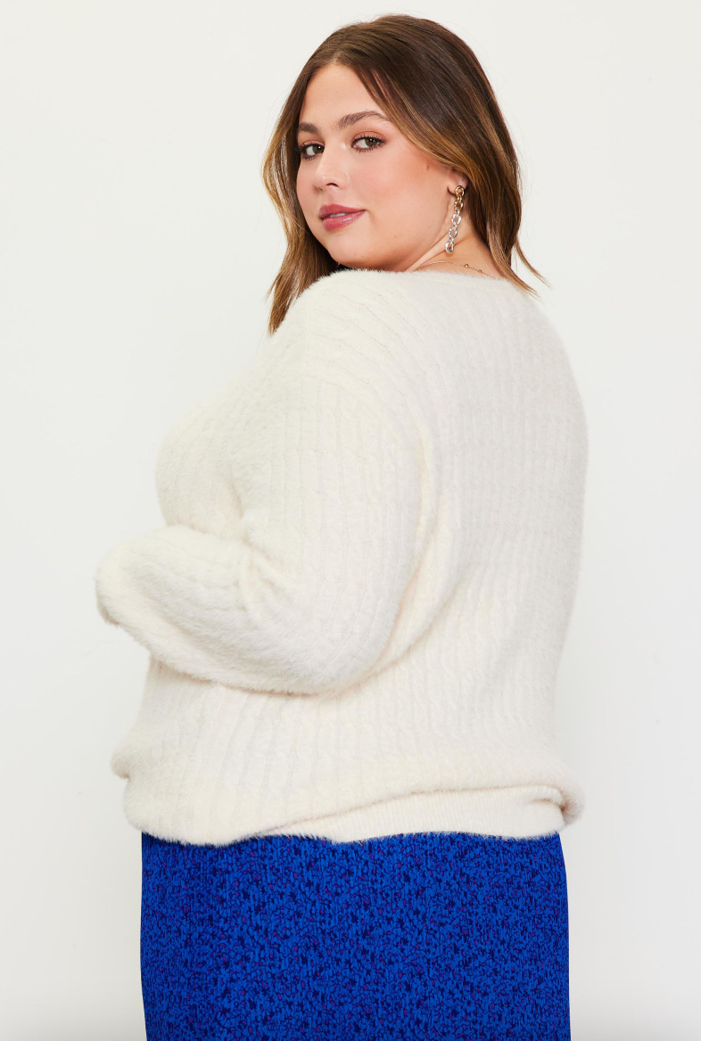 Fuzzy Button Up Cardigan | Cream | Extended