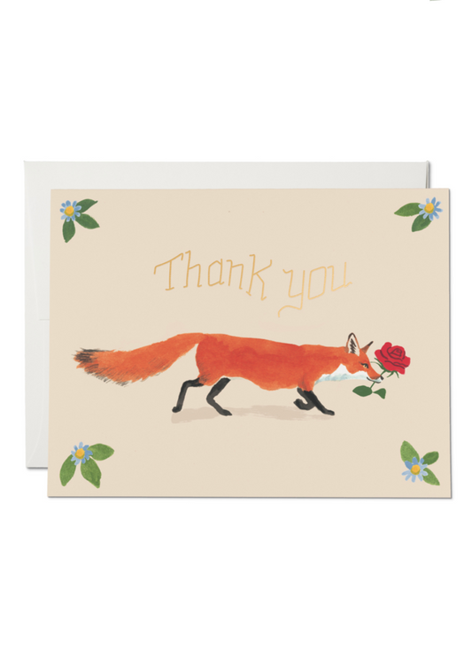 Fox with a Rose Thank You Card