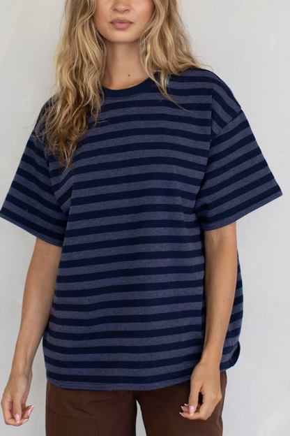 Oversized Stripe Tee | Navy