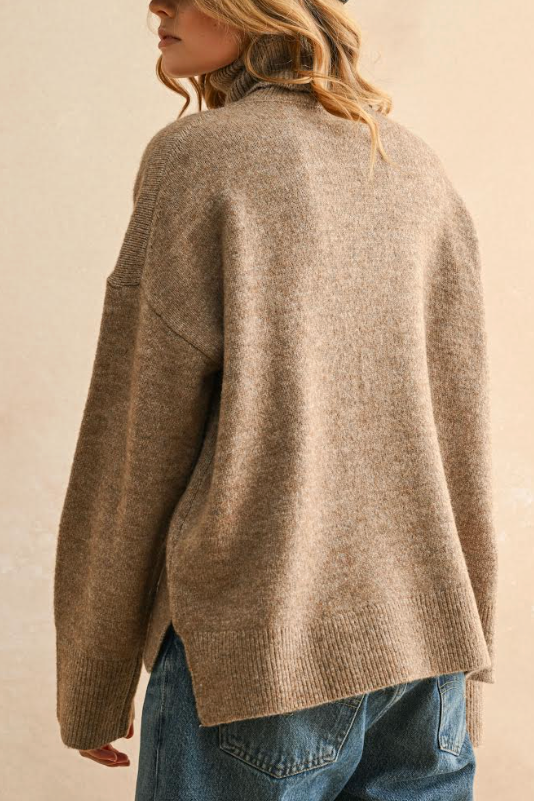 Longline Turtle Neck Sweater | Latte