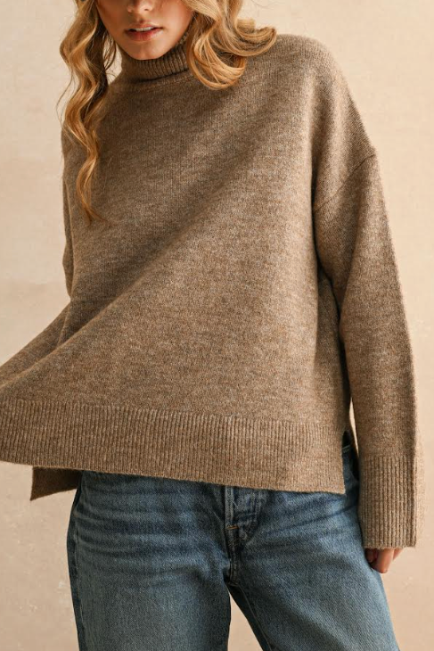 Longline Turtle Neck Sweater | Latte