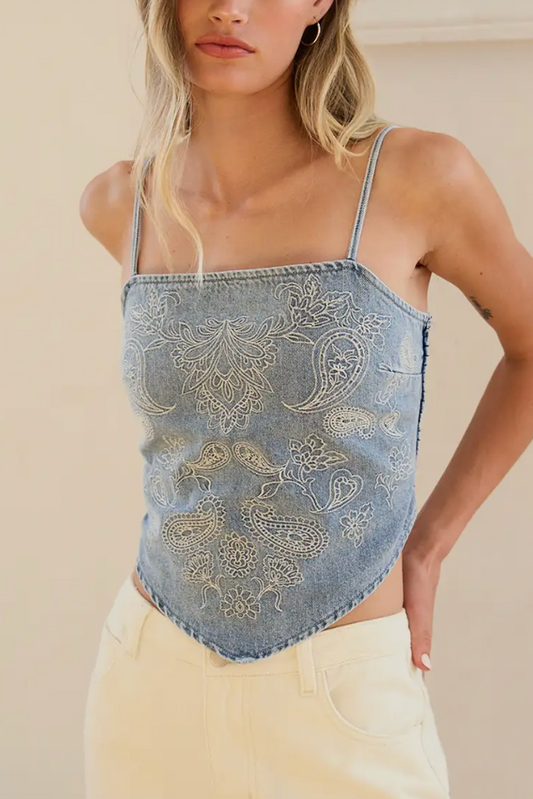 Paisley Denim Bandana Top