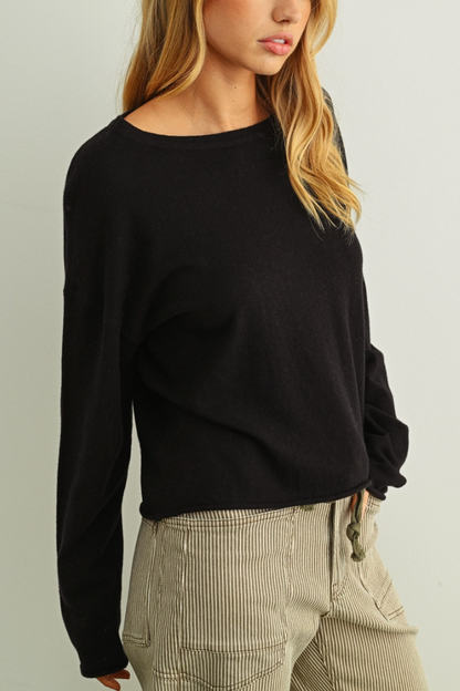 Essential Rolled Hem Sweater | Black