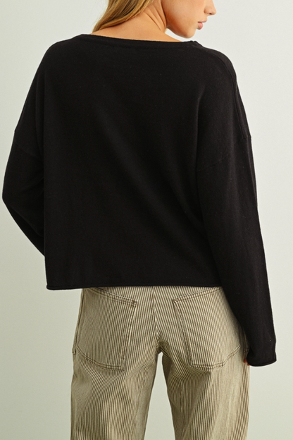 Essential Rolled Hem Sweater | Black