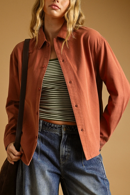 Oversized Boxy Button Up Shirt | Rust