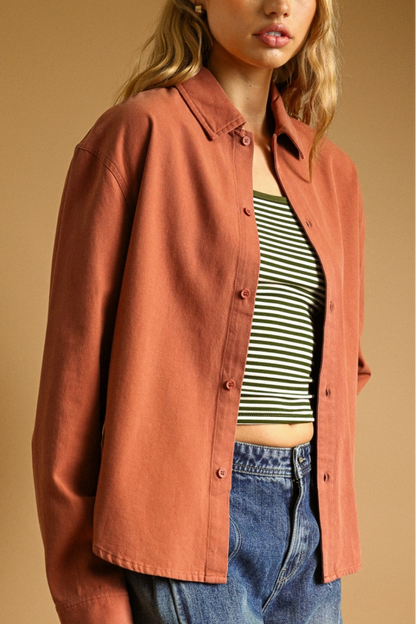 Oversized Boxy Button Up Shirt | Rust