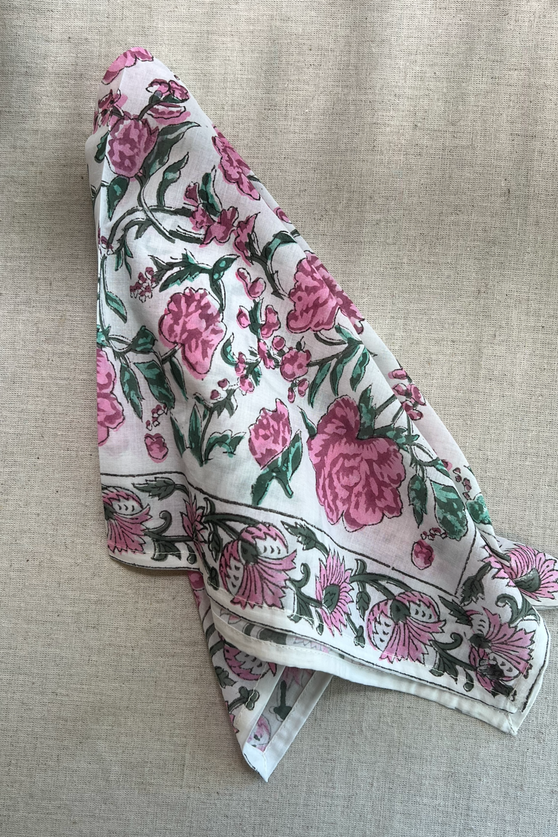 Kalamkari Cotton Bandana | Pink Florals