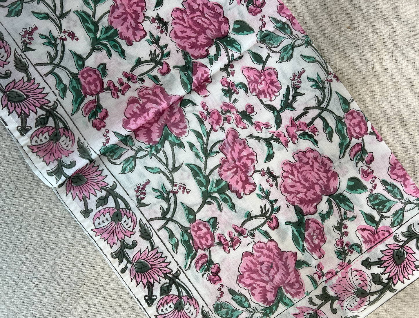 Kalamkari Cotton Bandana | Pink Florals