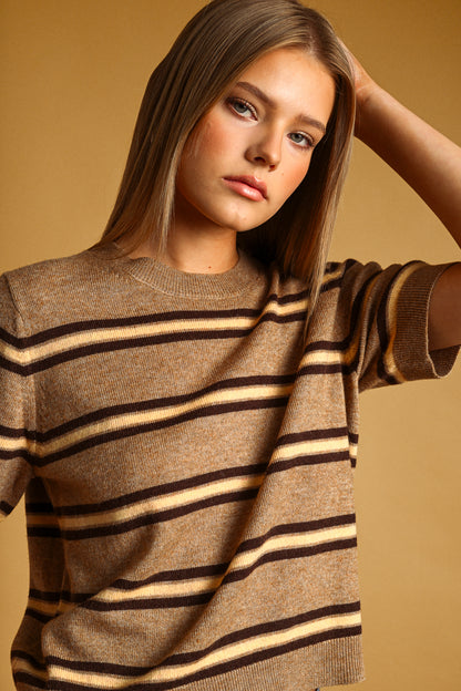 Striped Sweater Top | Latte