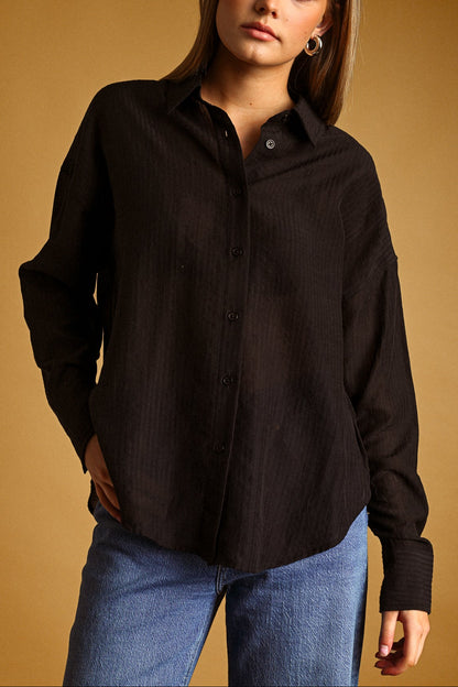 Sheer Stripe Button Up Shirt | Charcoal
