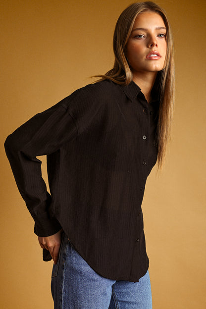 Sheer Stripe Button Up Shirt | Charcoal