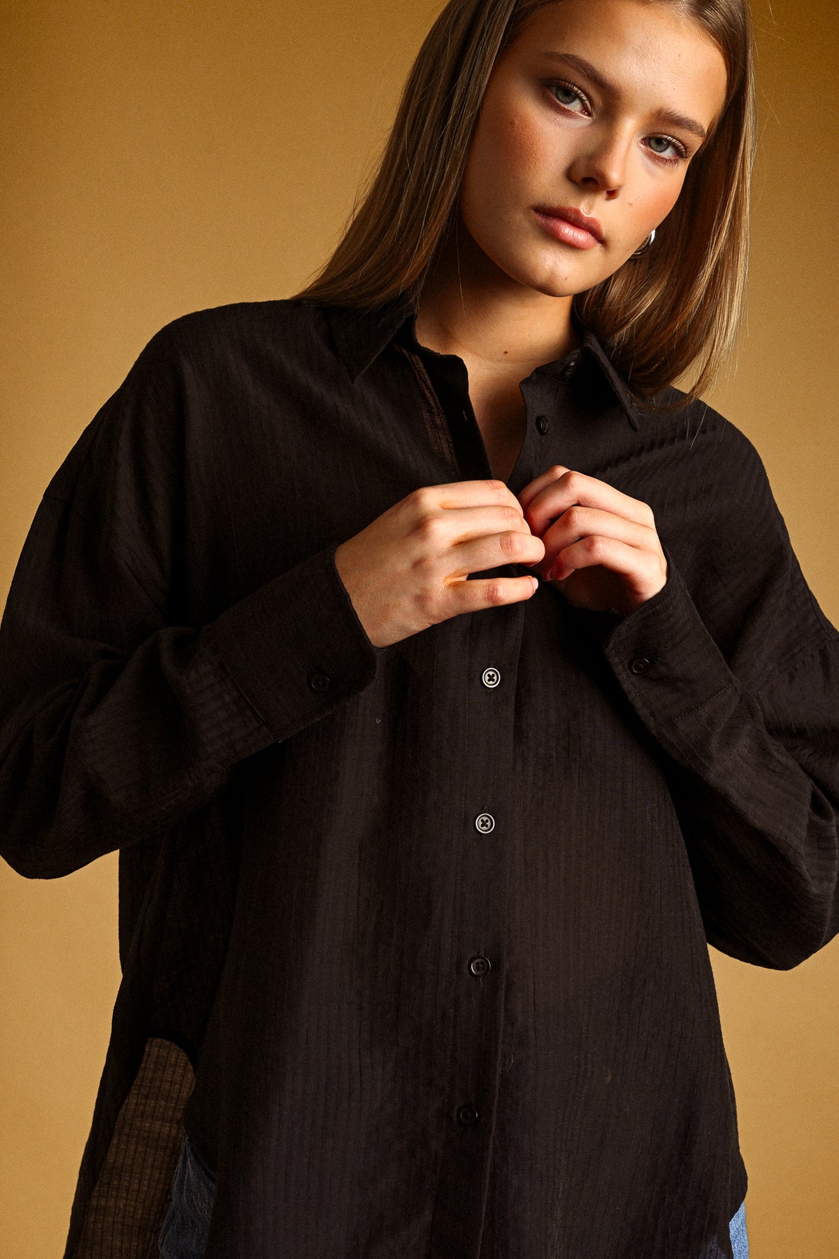 Sheer Stripe Button Up Shirt | Charcoal