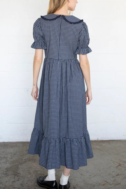 Navy Gingham Collar Dress