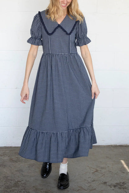 Navy Gingham Collar Dress
