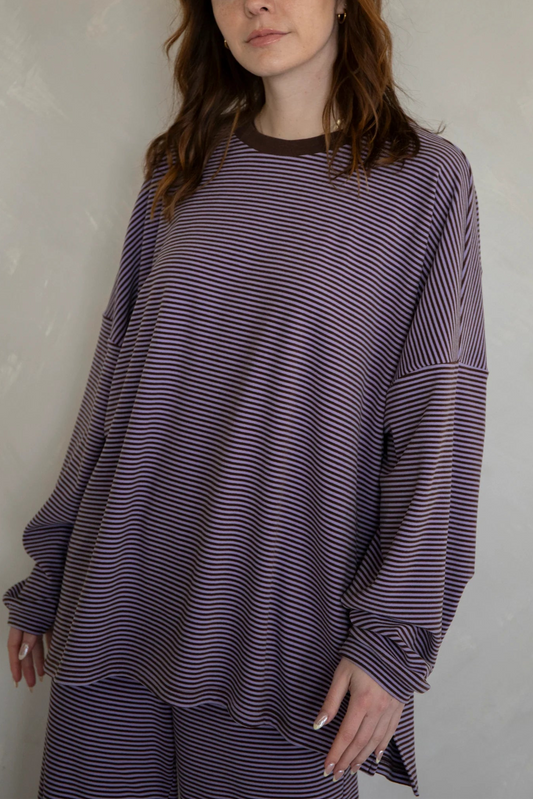 Light Fleece Stripe Crew | Lavender