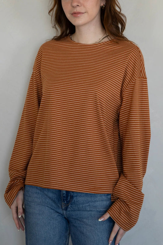 Oversized Stripe LS Tee | Almond