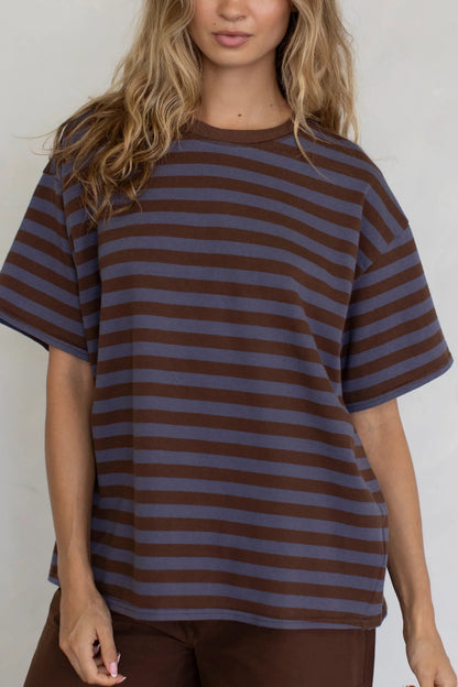 Oversized Stripe Tee | Dusty Blue