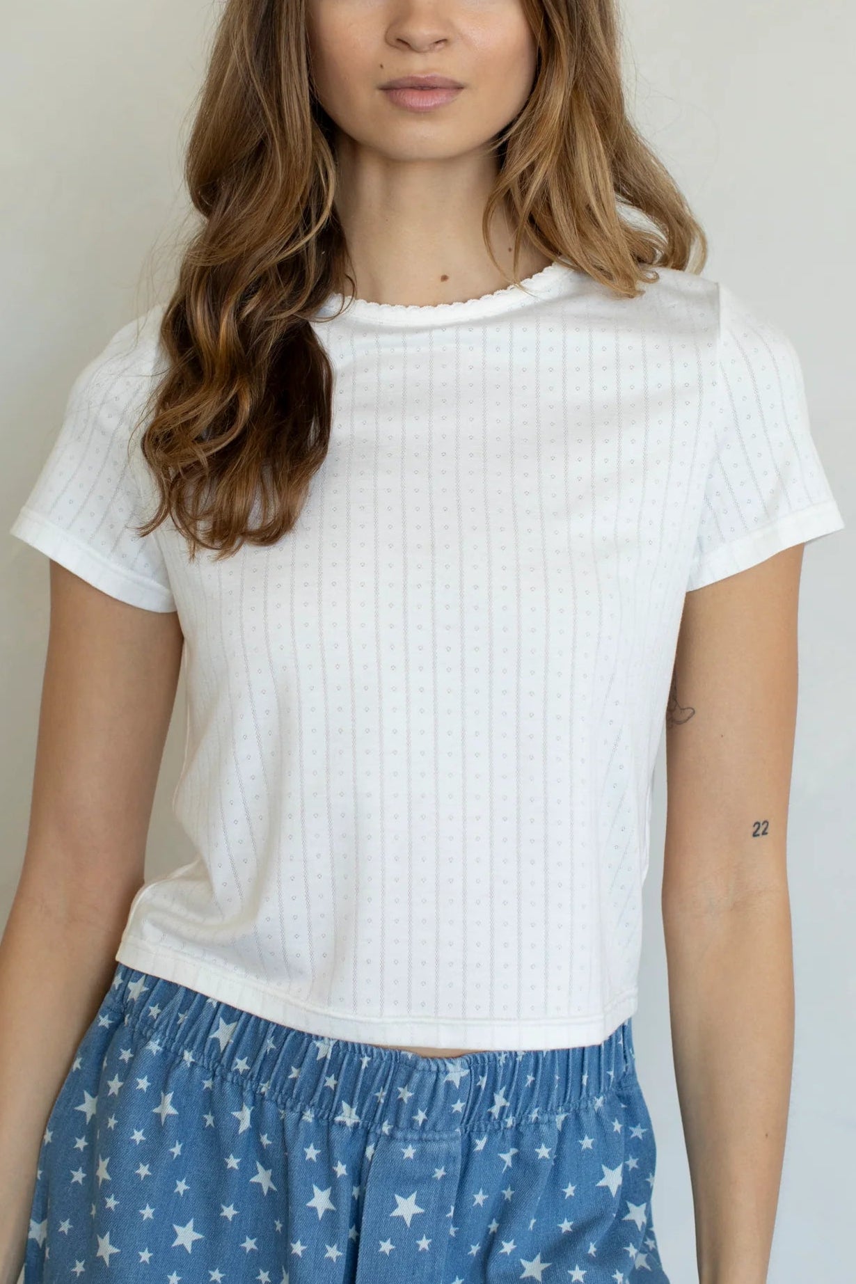 Pointelle Baby Tee | White
