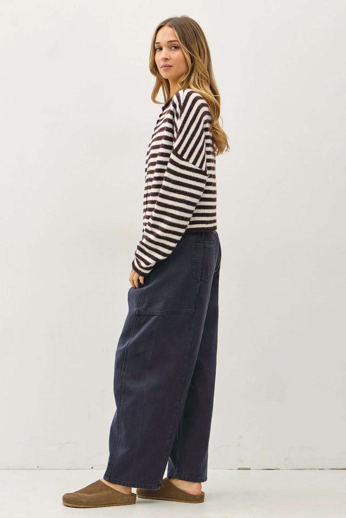 Piper Bold Stripe Cardigan | Dark Wine