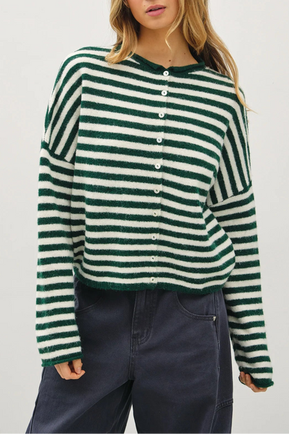 Piper Bold Stripe Cardigan | Forest Green