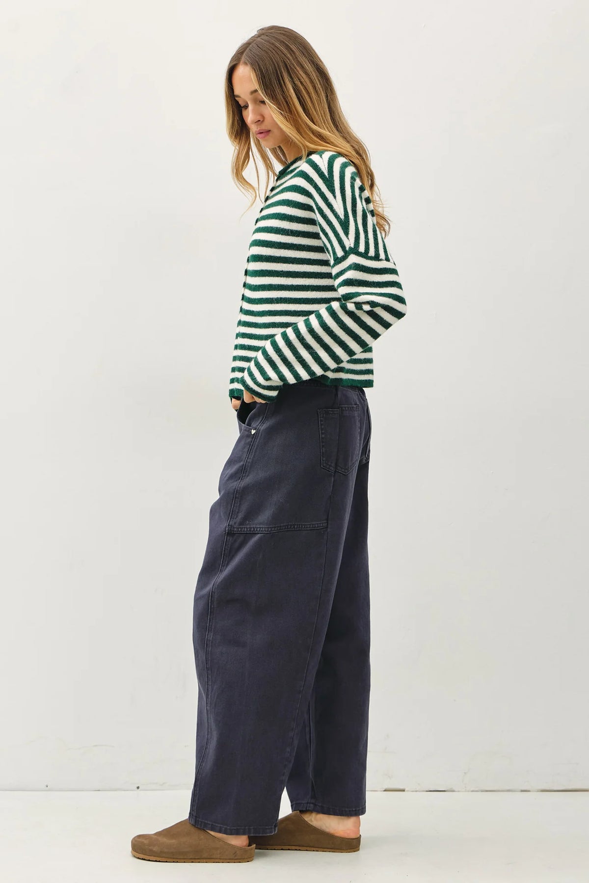 Piper Bold Stripe Cardigan | Forest Green