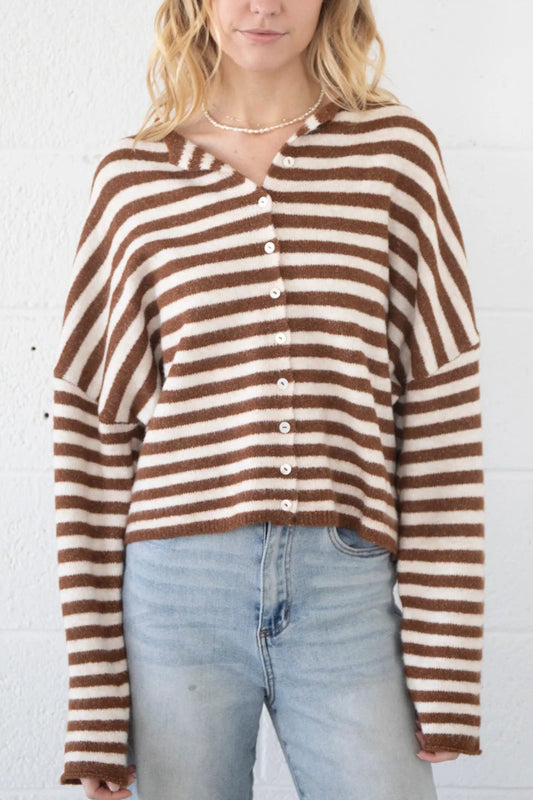 Piper Bold Stripe Cardigan | Brown