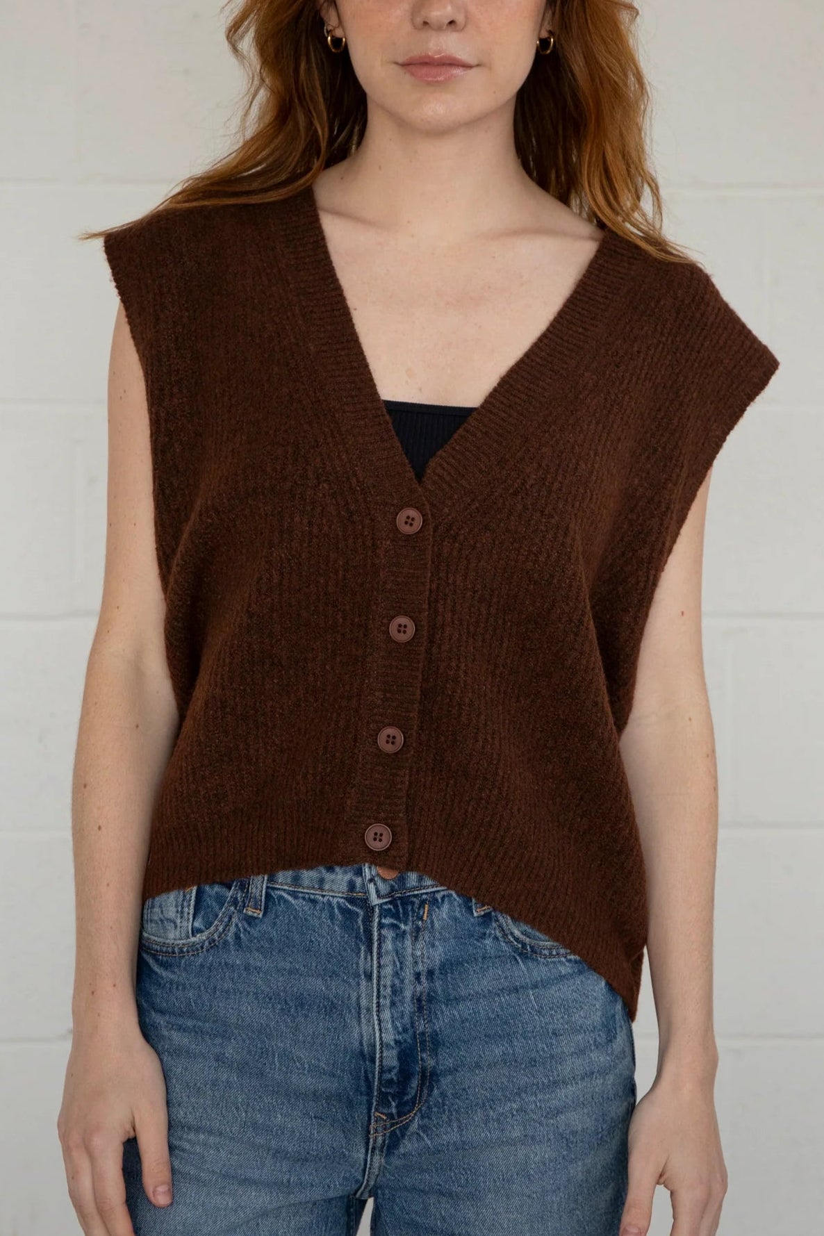 Softest Knit Button Vest | Brown