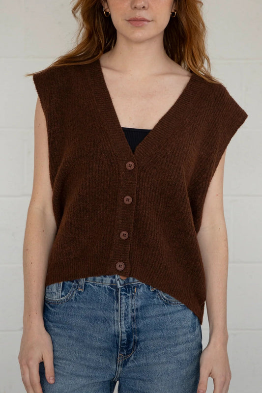 Softest Knit Button Vest | Brown