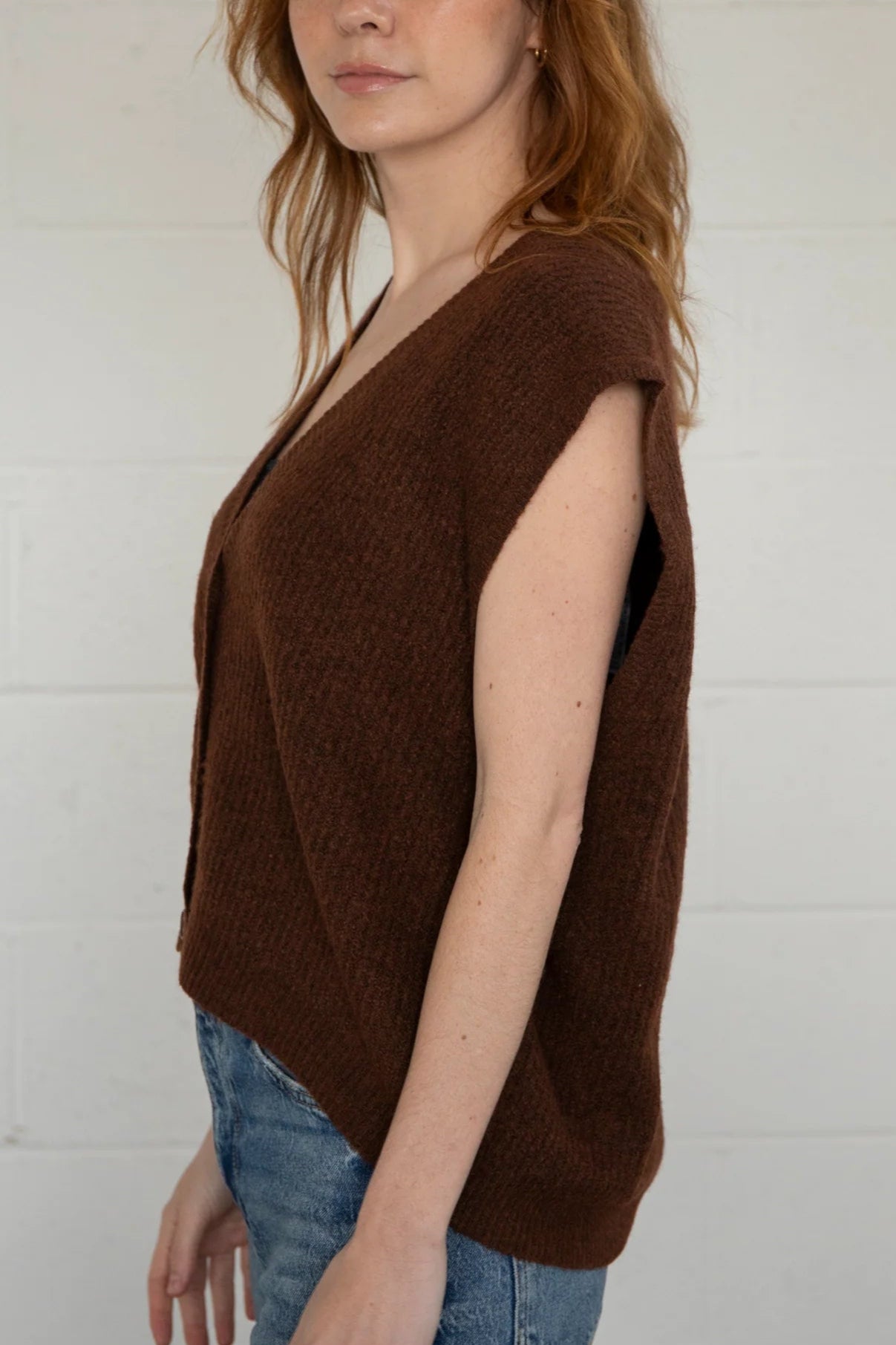 Softest Knit Button Vest | Brown