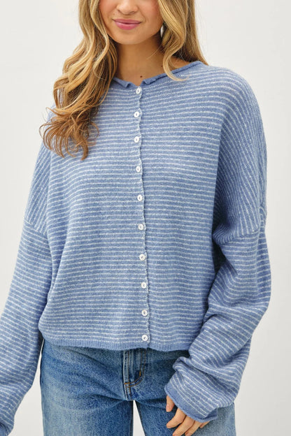 Piper Pin-Stripe Cardigan | Dusty Blue
