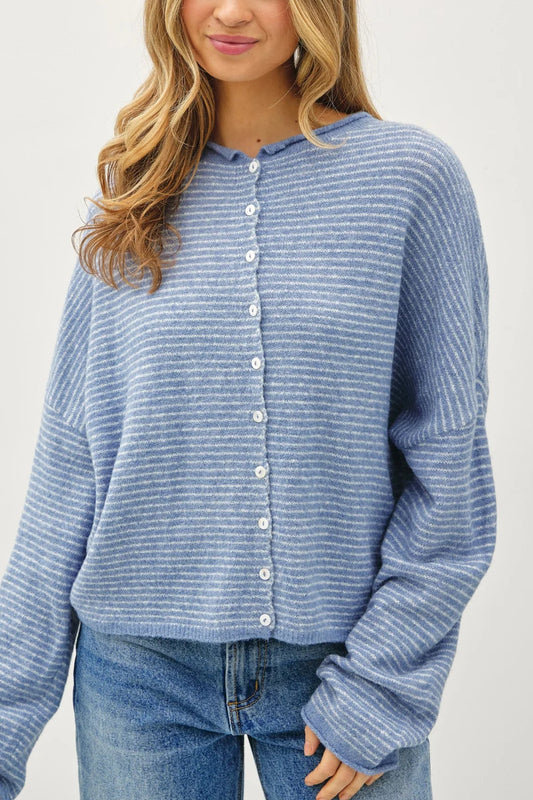 Piper Pin-Stripe Cardigan | Dusty Blue