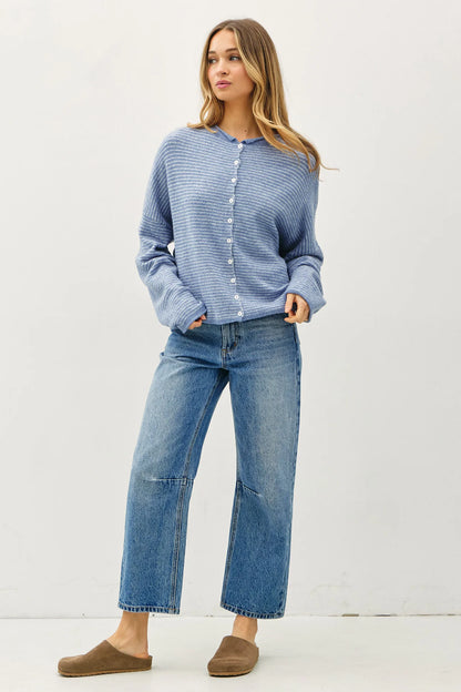 Piper Pin-Stripe Cardigan | Dusty Blue