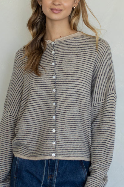 Piper Pin-Stripe Cardigan | Natural