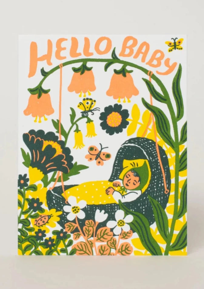 Hello Baby Bassinet Card | Yellow