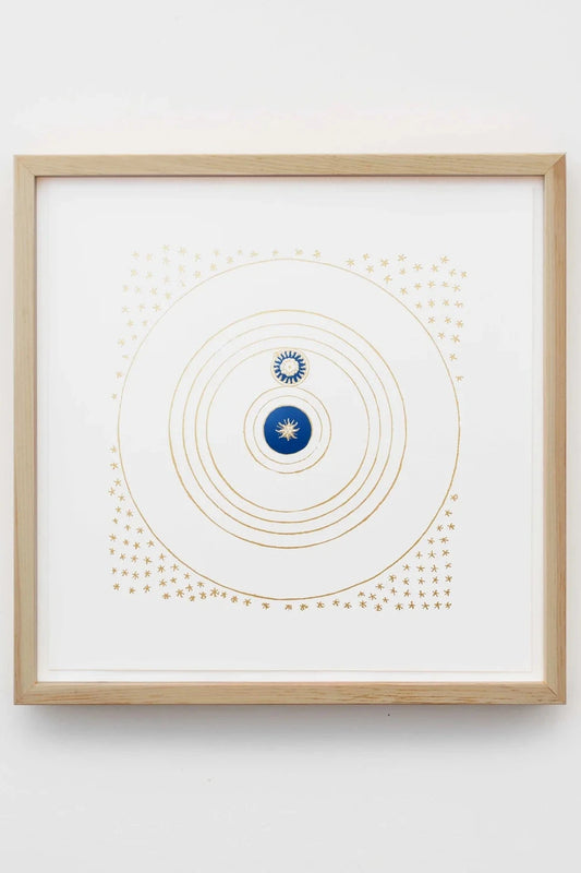 Framed Rings of Saturn Print | Gold Foil on White