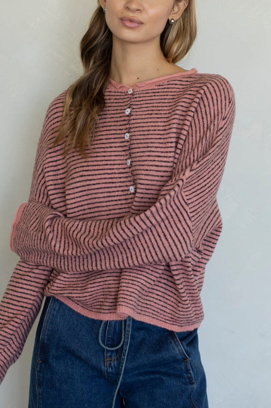 Piper Pin-Stripe Cardigan | Rose