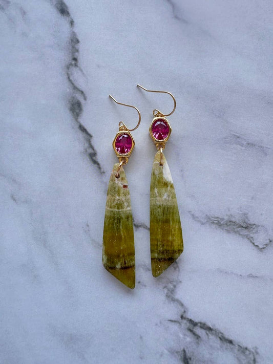 Donna Gemstone Drop Earrings | Yellow Fluorite + Tourmaline