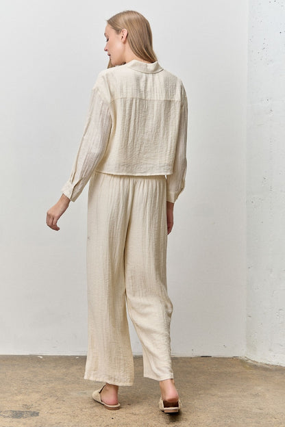 Crinkle Cropped Button Up Shirt