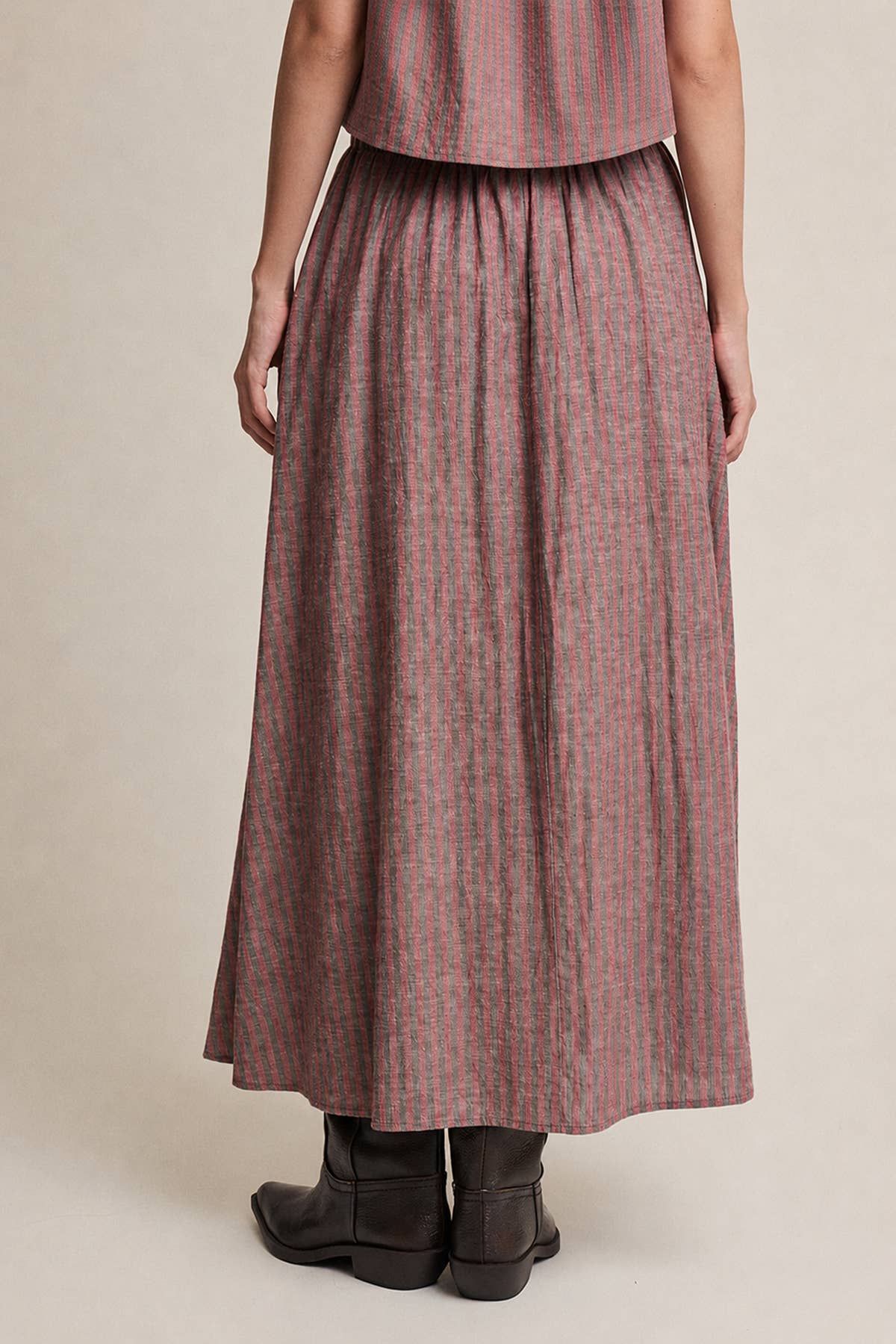 Striped Linen Midi Skirt | Red