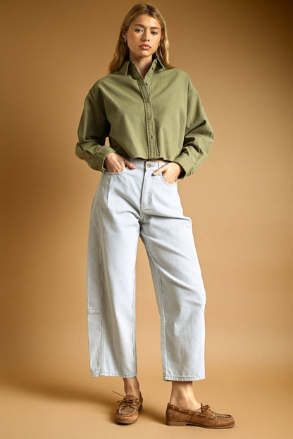 Cropped Button Up Shirt | Olive