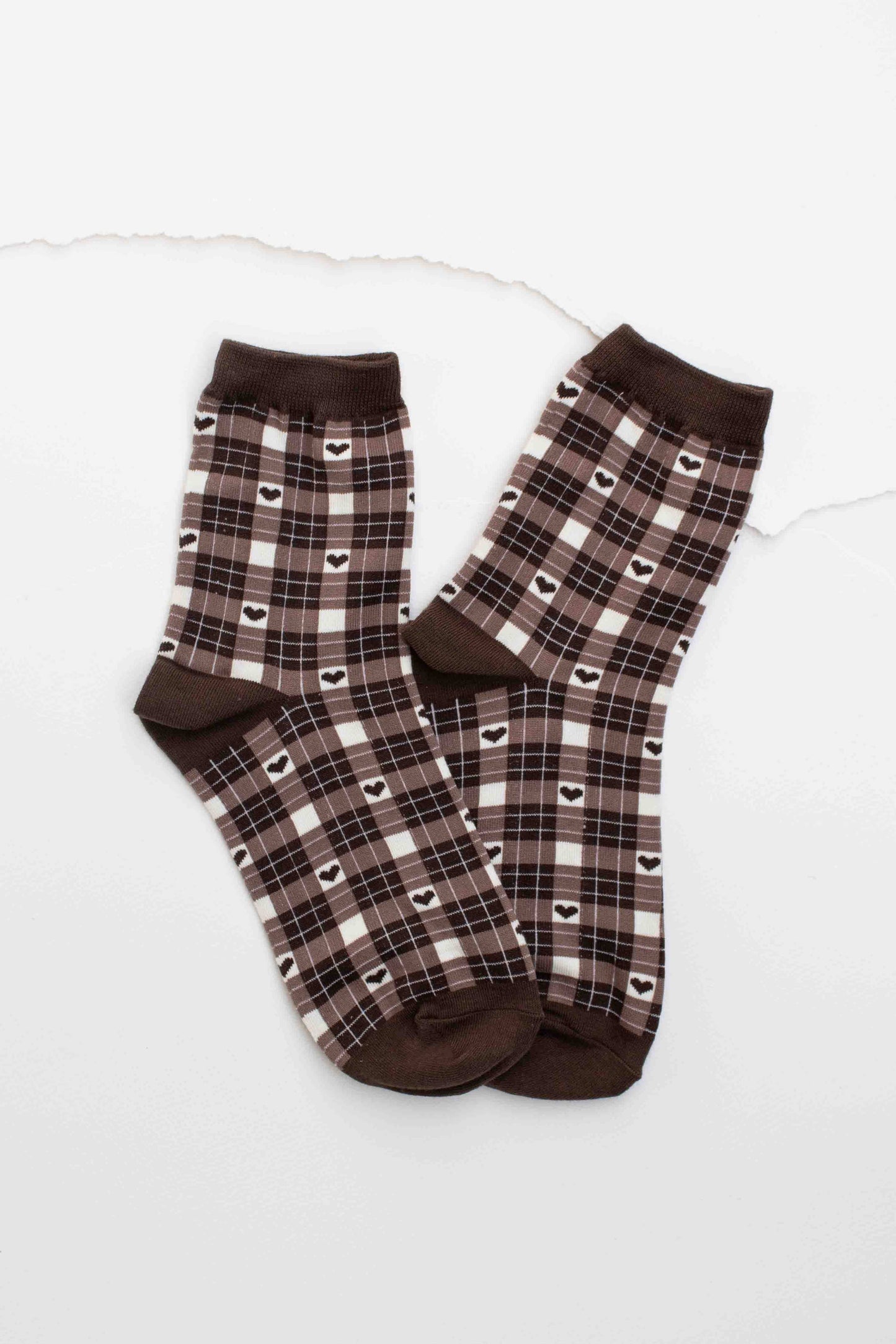 Plaid Heart Socks | Brown