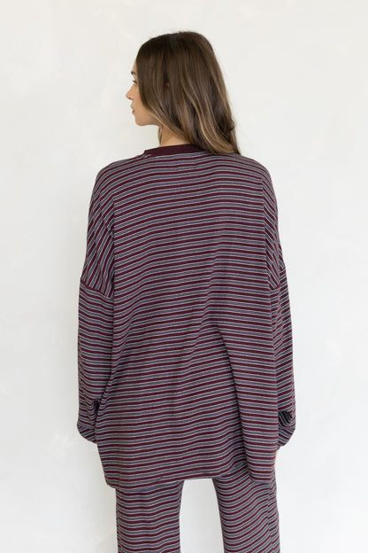 Multi Stripe Lounge Top | Wine