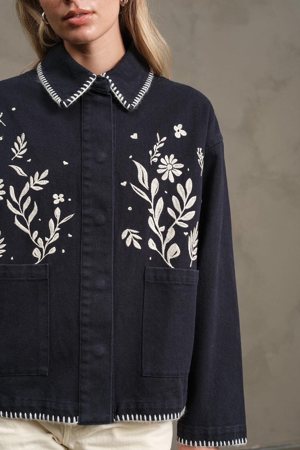 Folk Embroidered Jacket | Navy