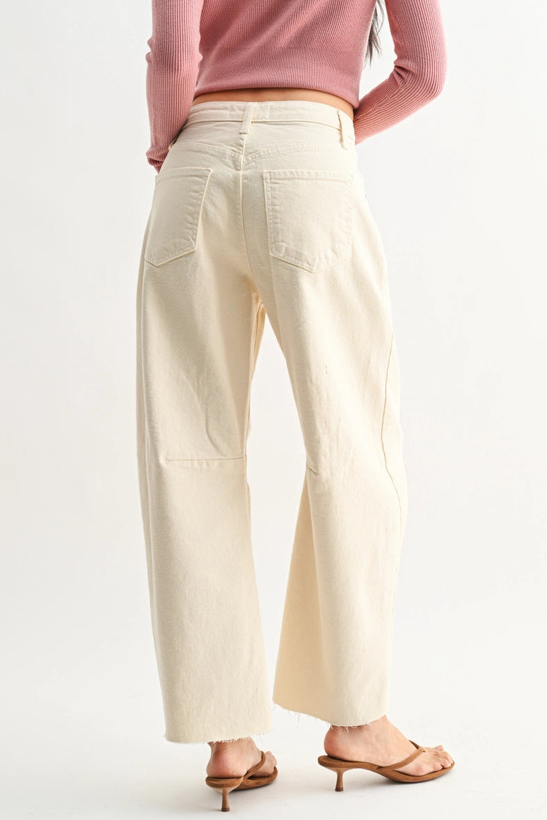High Rise Barrel Leg Denim | Almond