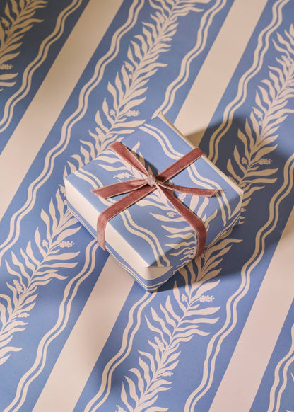 Floral Trellis and Blue Vine Stripe Double Sided Gift Wrap | Roll of 3 Sheets