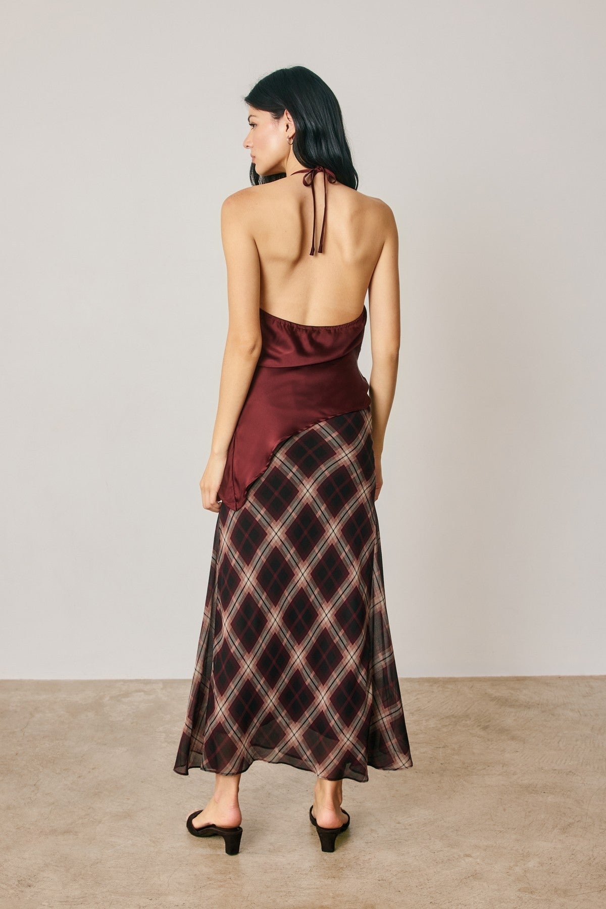 Plaid Bias Cut Midi Skirt